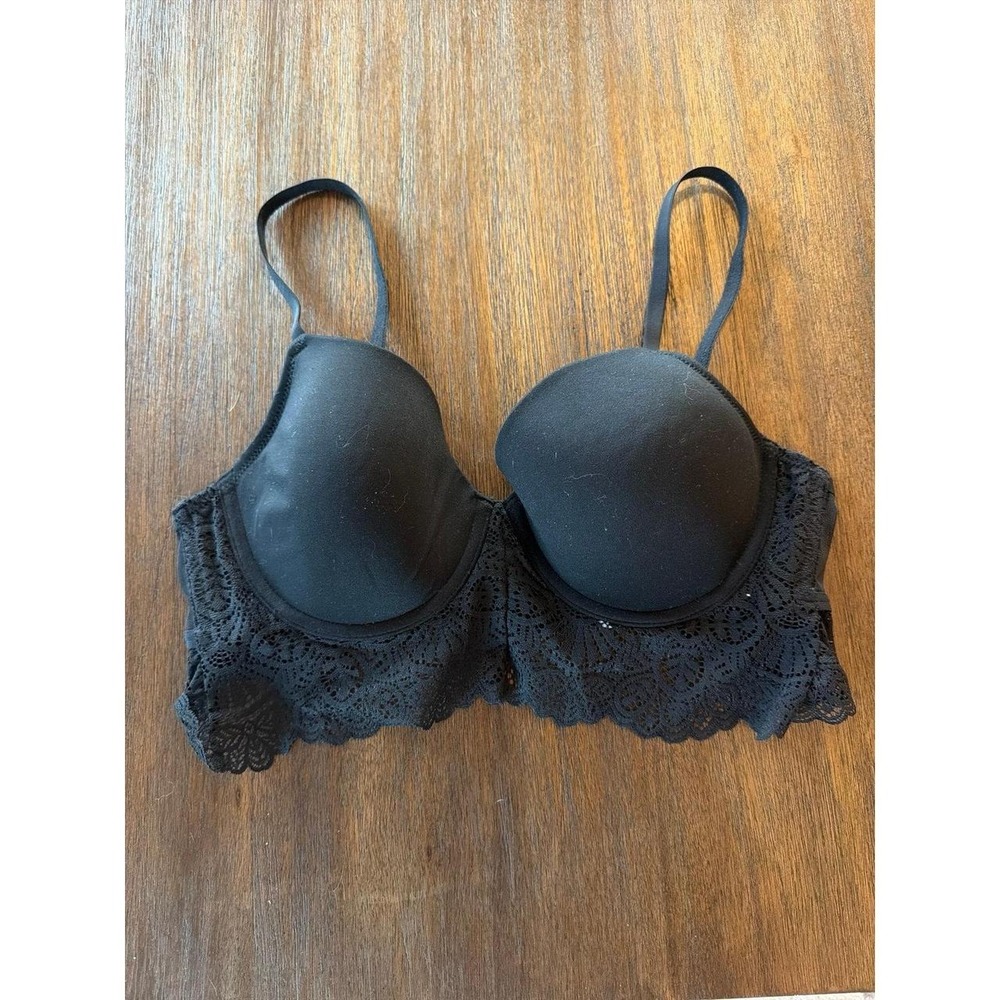 Gilligan & O'Malley Long Line Black Lace Bra 36B Underwire Lined